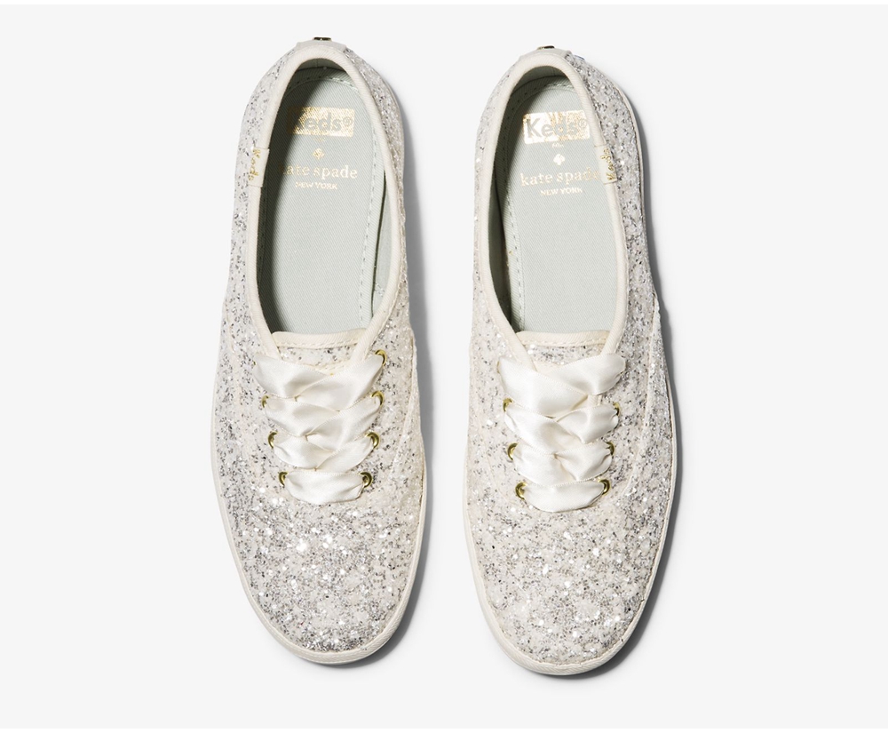 Keds Sneakers White - Kate Spade new york Champion Glitter - Womens RUAQVB-682